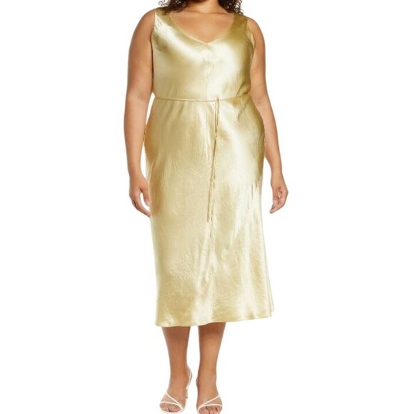 Vince Women's Double V-Neck Satin Slip Dress Sun Stone Gold Plus Size 3X NEW - Picture 1 of 6